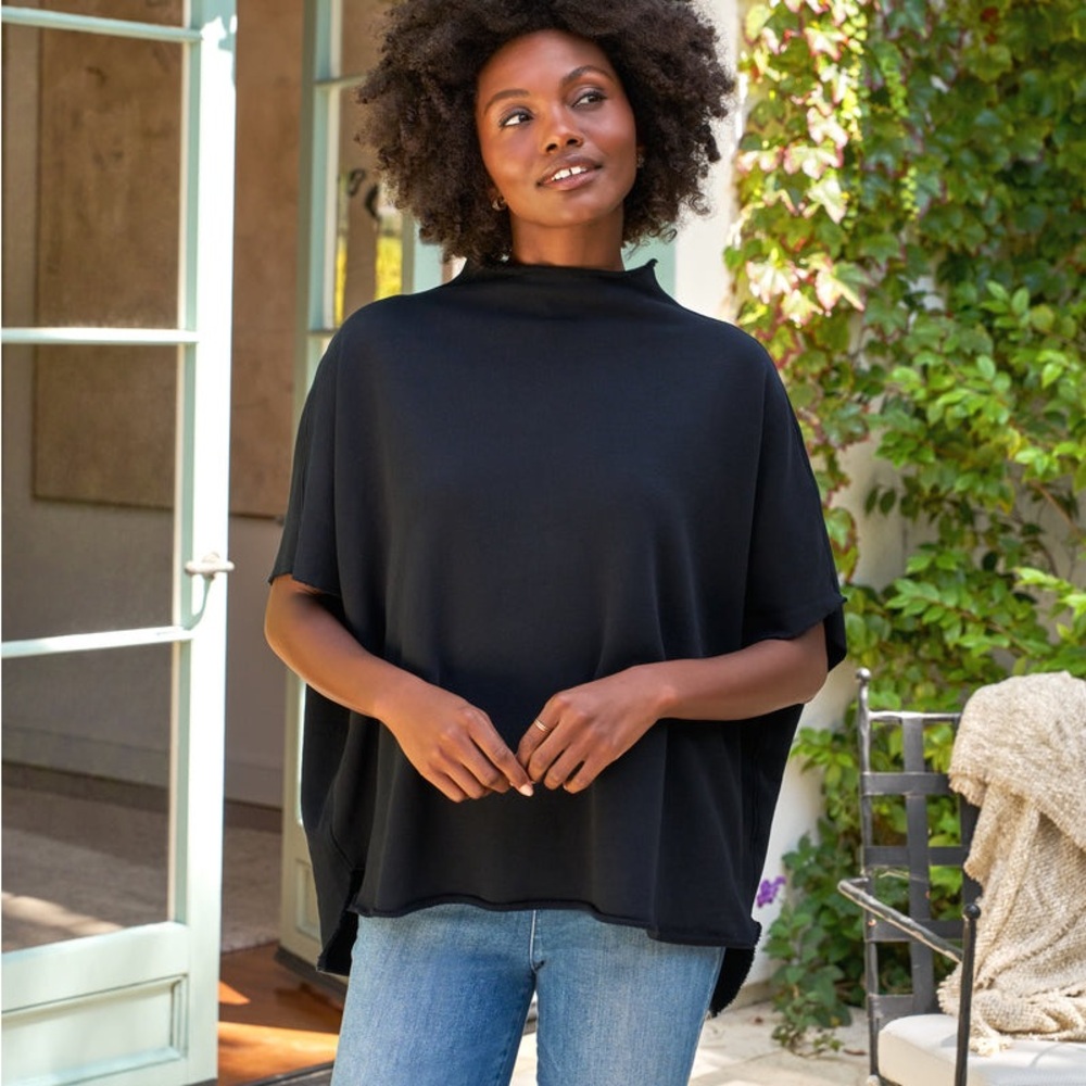 Frank & Eileen Black Funnel Neck Capelet